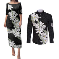 Ia Orana Tahiti Tiare Couples Matching Puletasi and Long Sleeve Button Shirt Black Lei LT7 Black - Polynesian Pride