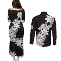 Ia Orana Tahiti Tiare Couples Matching Puletasi and Long Sleeve Button Shirt Black Lei LT7 - Polynesian Pride