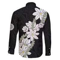 Ia Orana Tahiti Tiare Family Matching Long Sleeve Bodycon Dress and Hawaiian Shirt Black Lei - Polynesian Pride