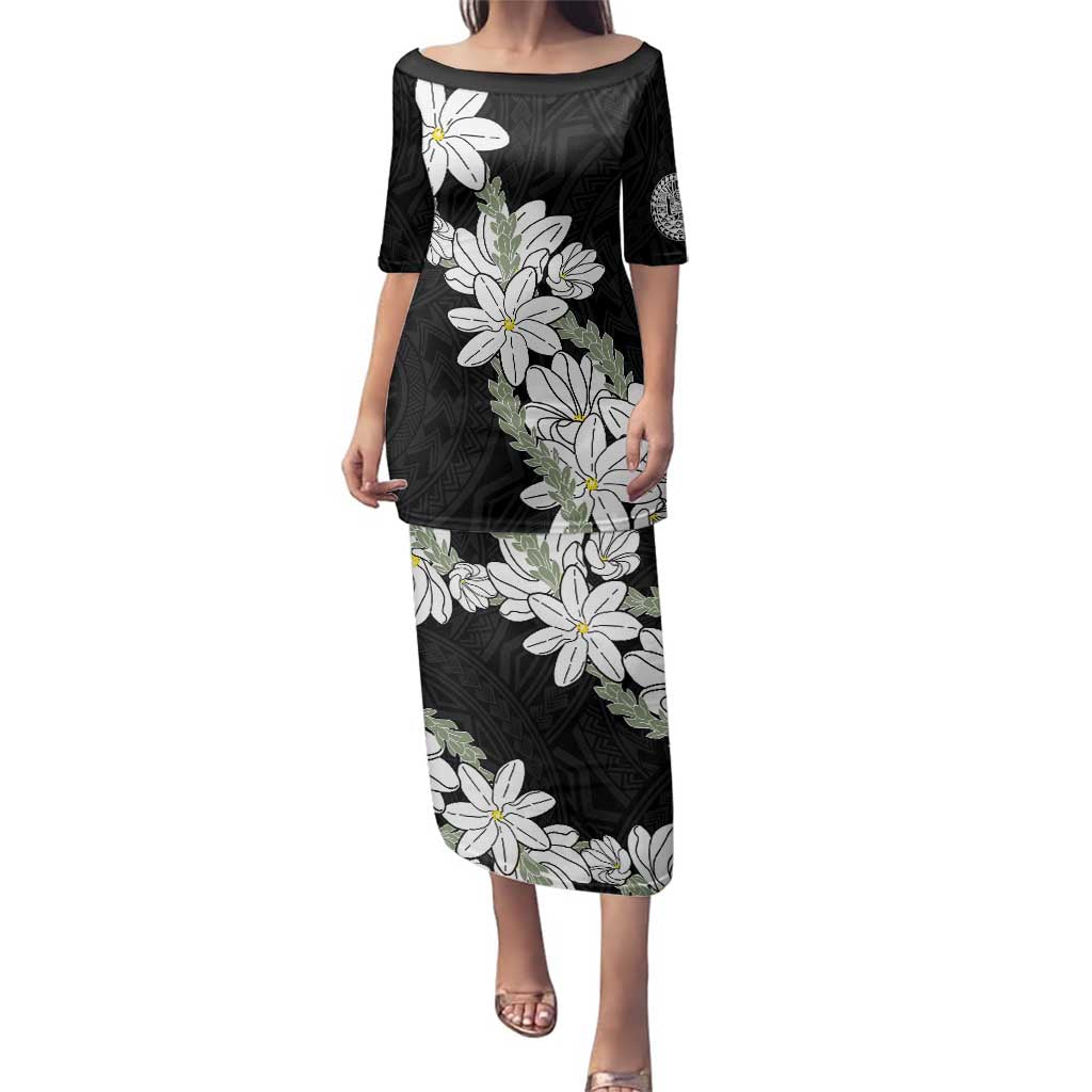 Ia Orana Tahiti Tiare Family Matching Puletasi and Hawaiian Shirt Black Lei - Polynesian Pride