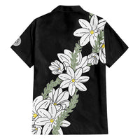 Ia Orana Tahiti Tiare Family Matching Short Sleeve Bodycon Dress and Hawaiian Shirt Black Lei - Polynesian Pride