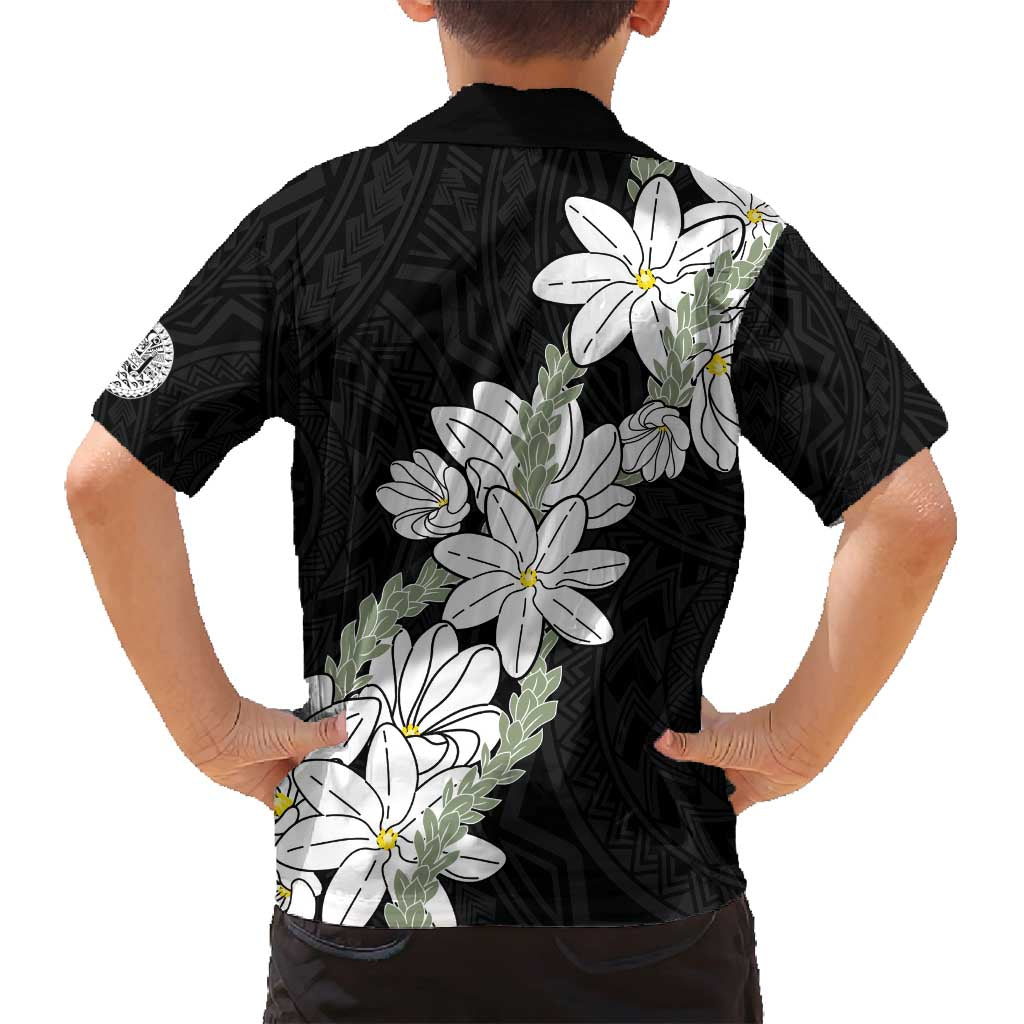 Ia Orana Tahiti Tiare Family Matching Tank Maxi Dress and Hawaiian Shirt Black Lei - Polynesian Pride