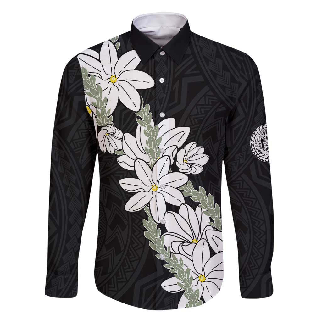 Ia Orana Tahiti Tiare Family Matching Tank Maxi Dress and Hawaiian Shirt Black Lei - Polynesian Pride