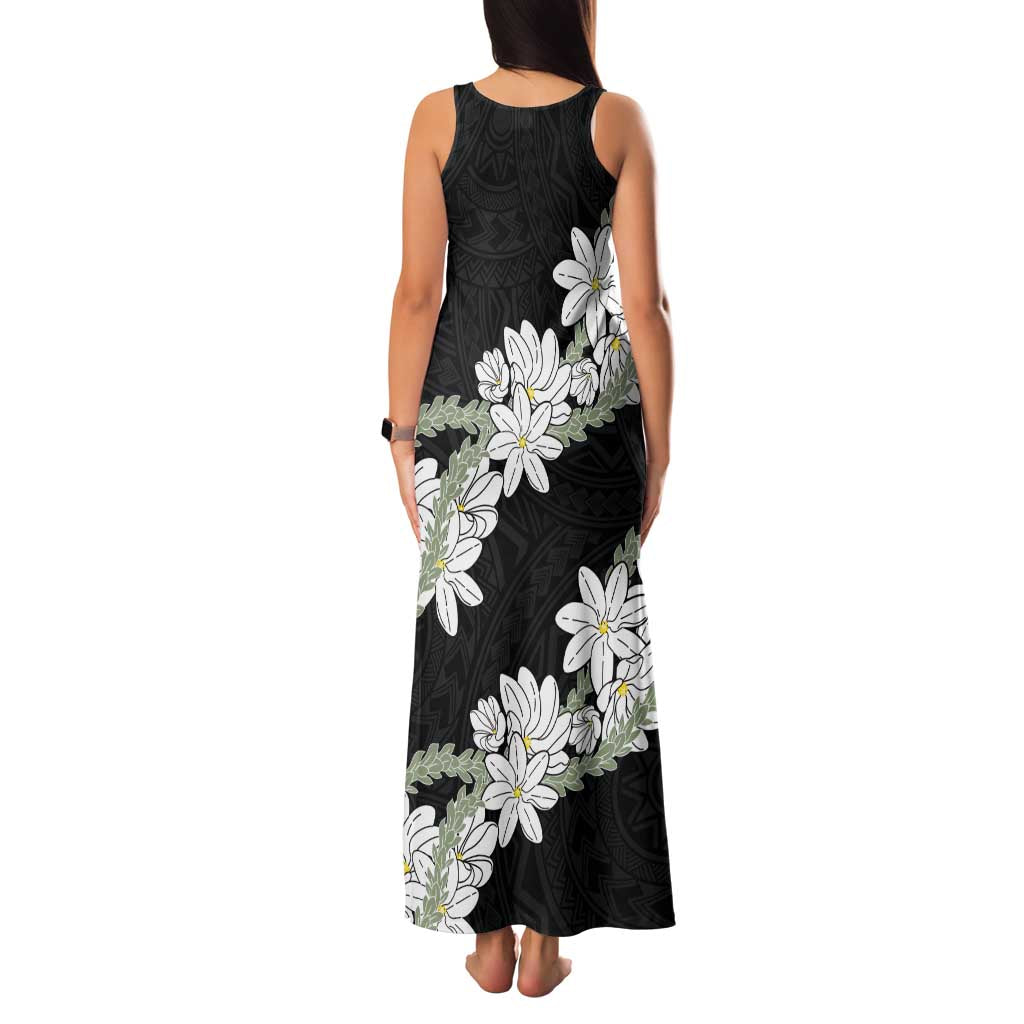 Ia Orana Tahiti Tiare Family Matching Tank Maxi Dress and Hawaiian Shirt Black Lei - Polynesian Pride
