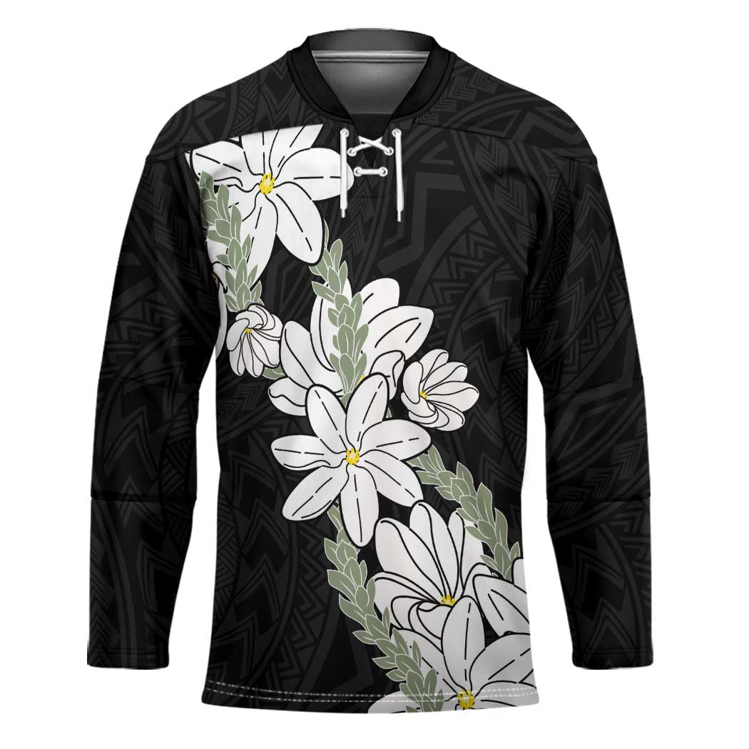 Ia Orana Tahiti Tiare Hockey Jersey Black Lei - Polynesian Pride