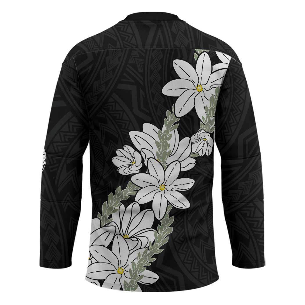Ia Orana Tahiti Tiare Hockey Jersey Black Lei - Polynesian Pride
