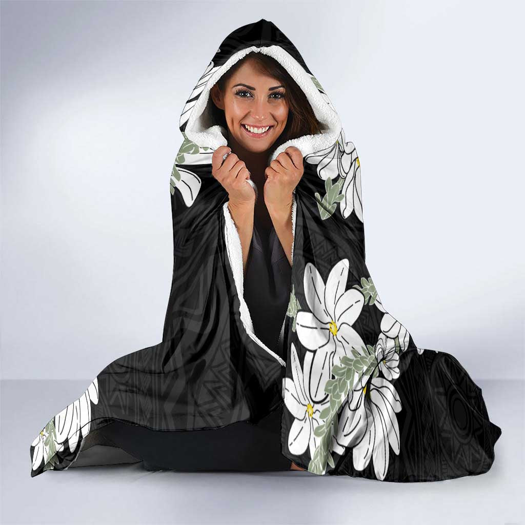 Ia Orana Tahiti Tiare Hooded Blanket Black Lei - Polynesian Pride