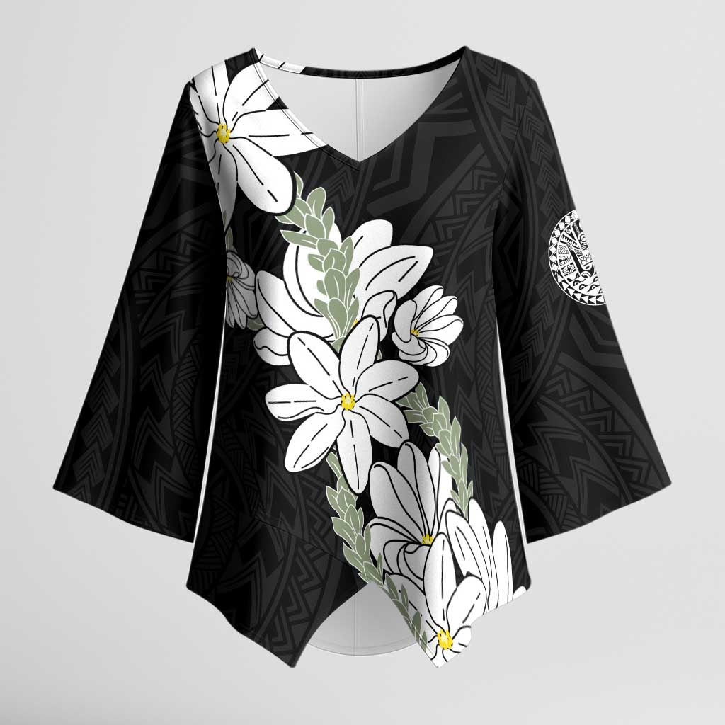 Ia Orana Tahiti Tiare Kimono Sleeve Blouse Black Lei LT7 Female Black - Polynesian Pride