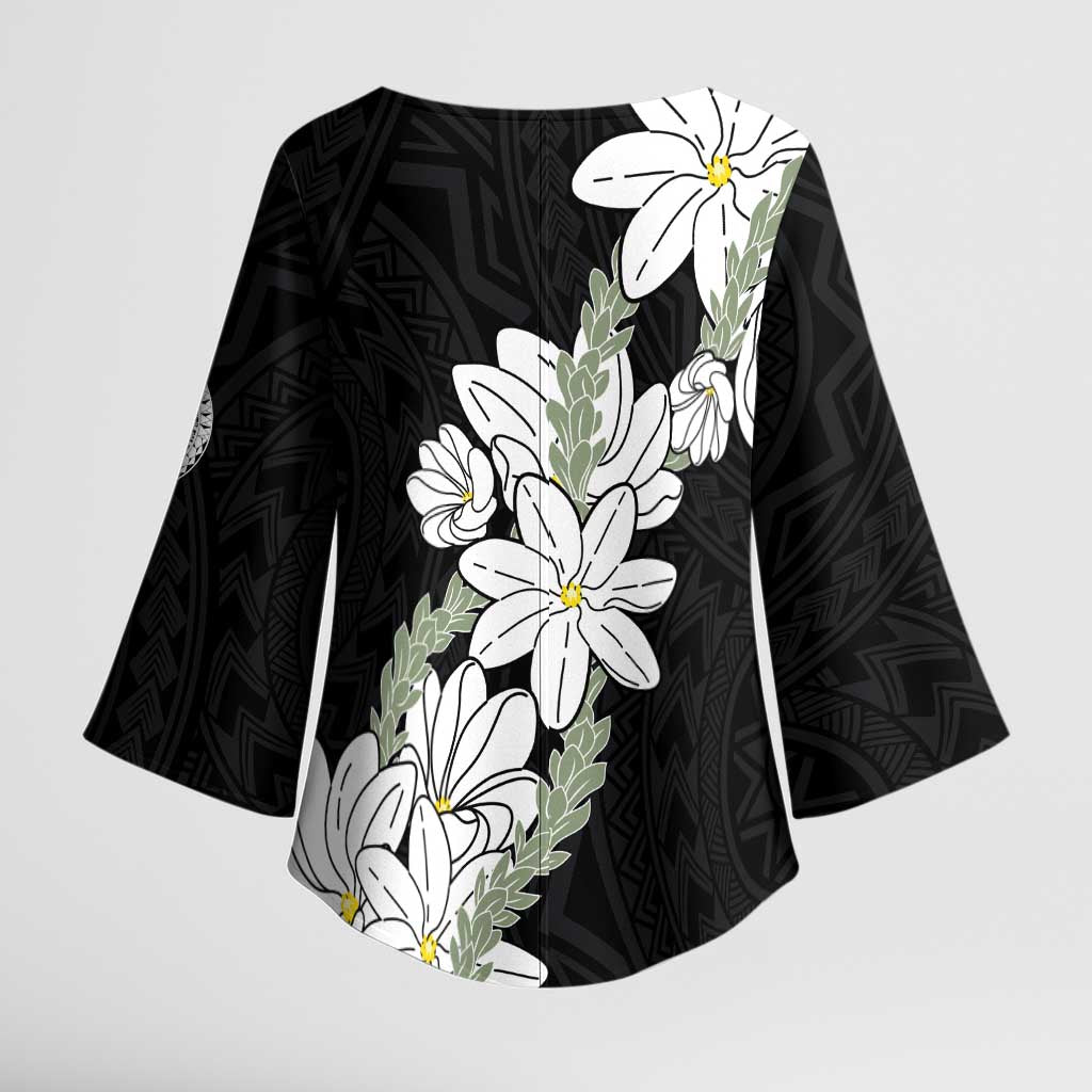 Ia Orana Tahiti Tiare Kimono Sleeve Blouse Black Lei LT7 - Polynesian Pride