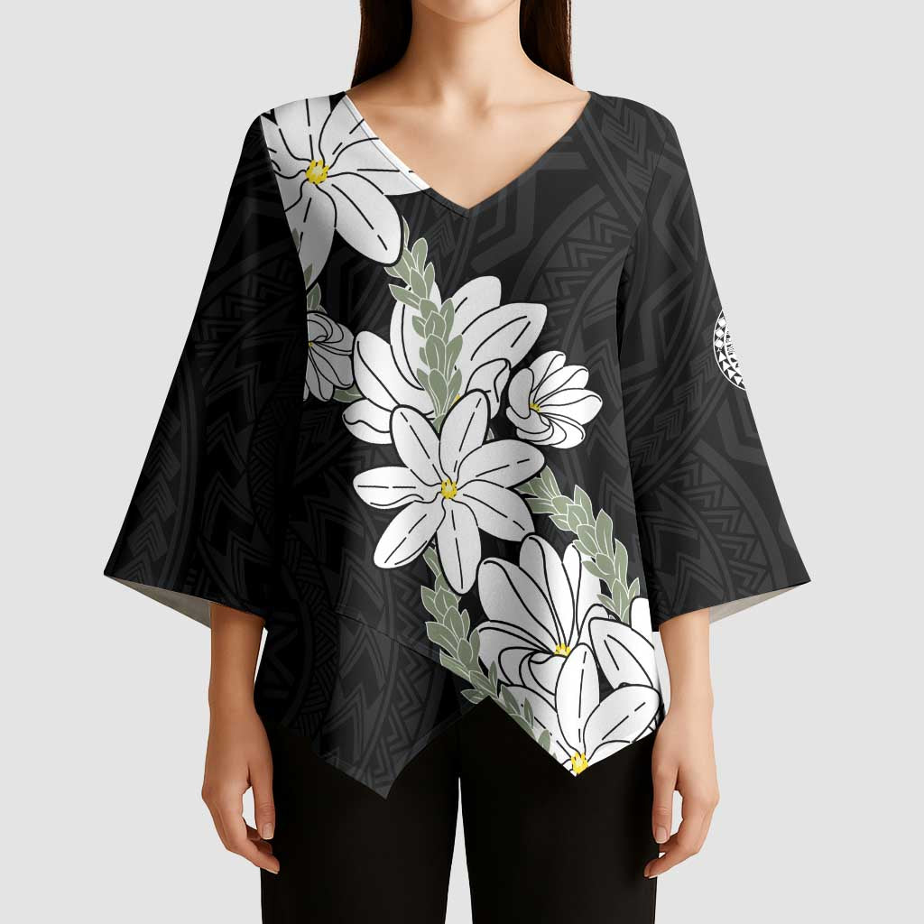 Ia Orana Tahiti Tiare Kimono Sleeve Blouse Black Lei LT7 - Polynesian Pride