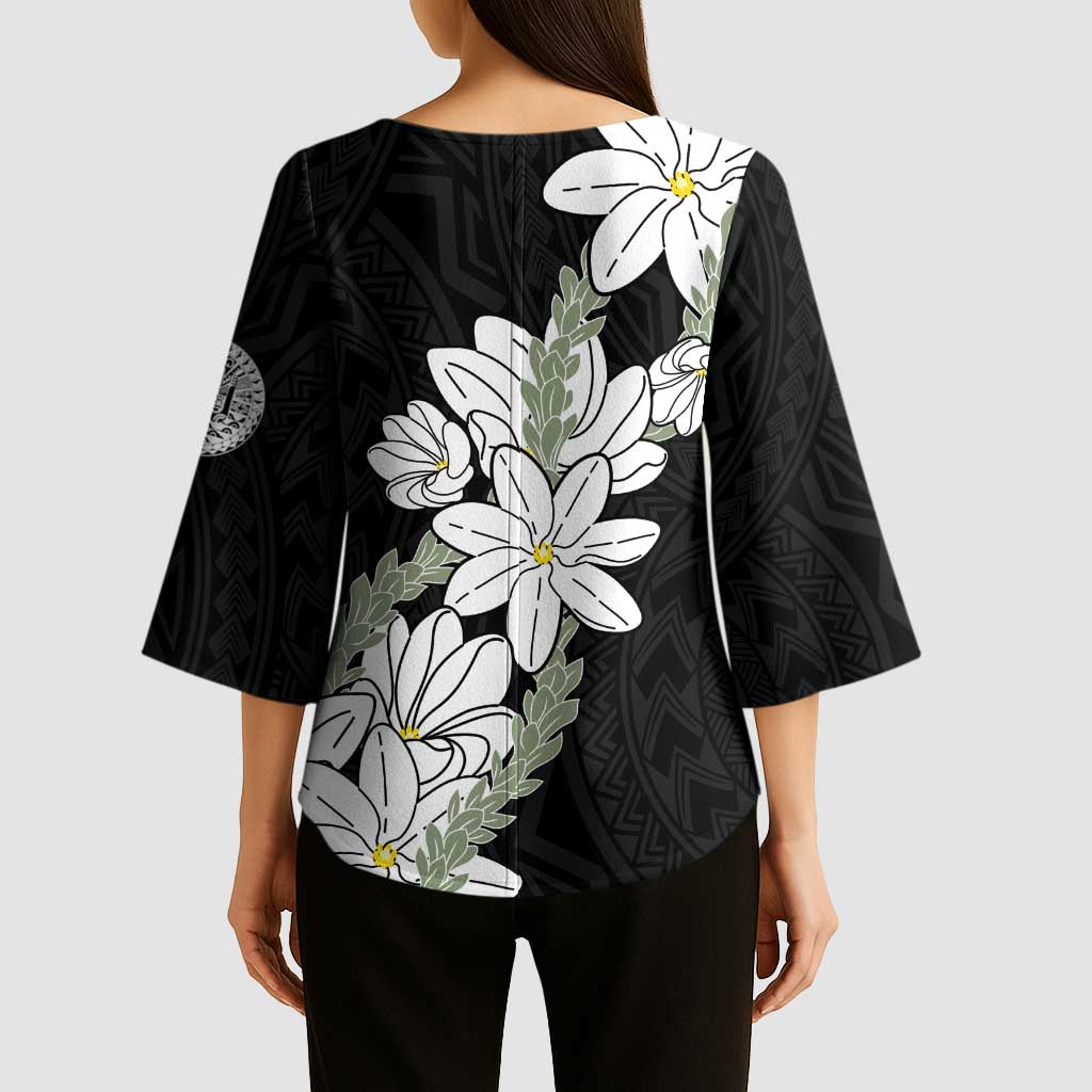 Ia Orana Tahiti Tiare Kimono Sleeve Blouse Black Lei LT7 - Polynesian Pride