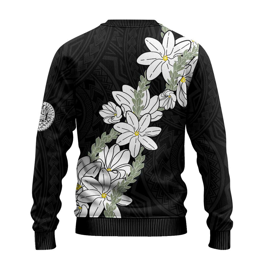 Ia Orana Tahiti Tiare Ugly Christmas Sweater Black Lei - Polynesian Pride