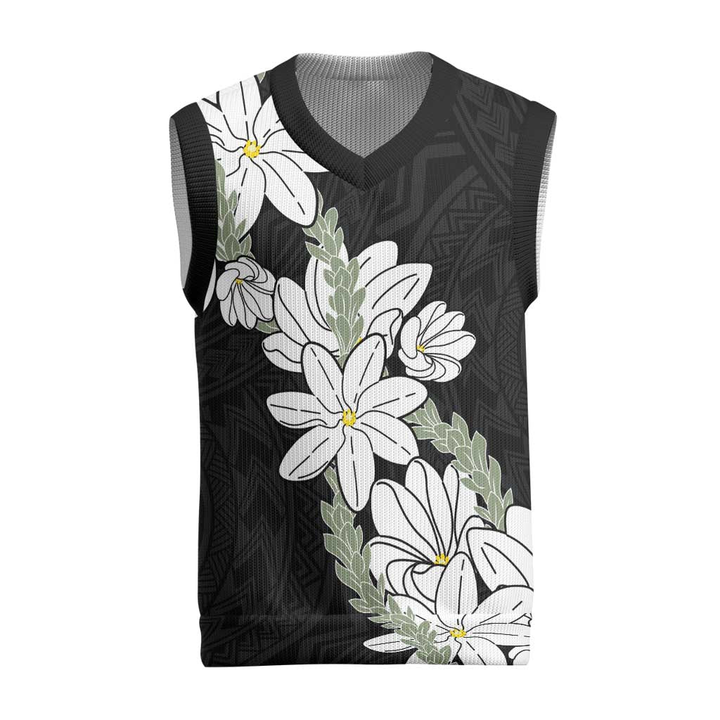 Ia Orana Tahiti Tiare Christmas Knitted V-Neck Vest Black Lei LT7 Black - Polynesian Pride