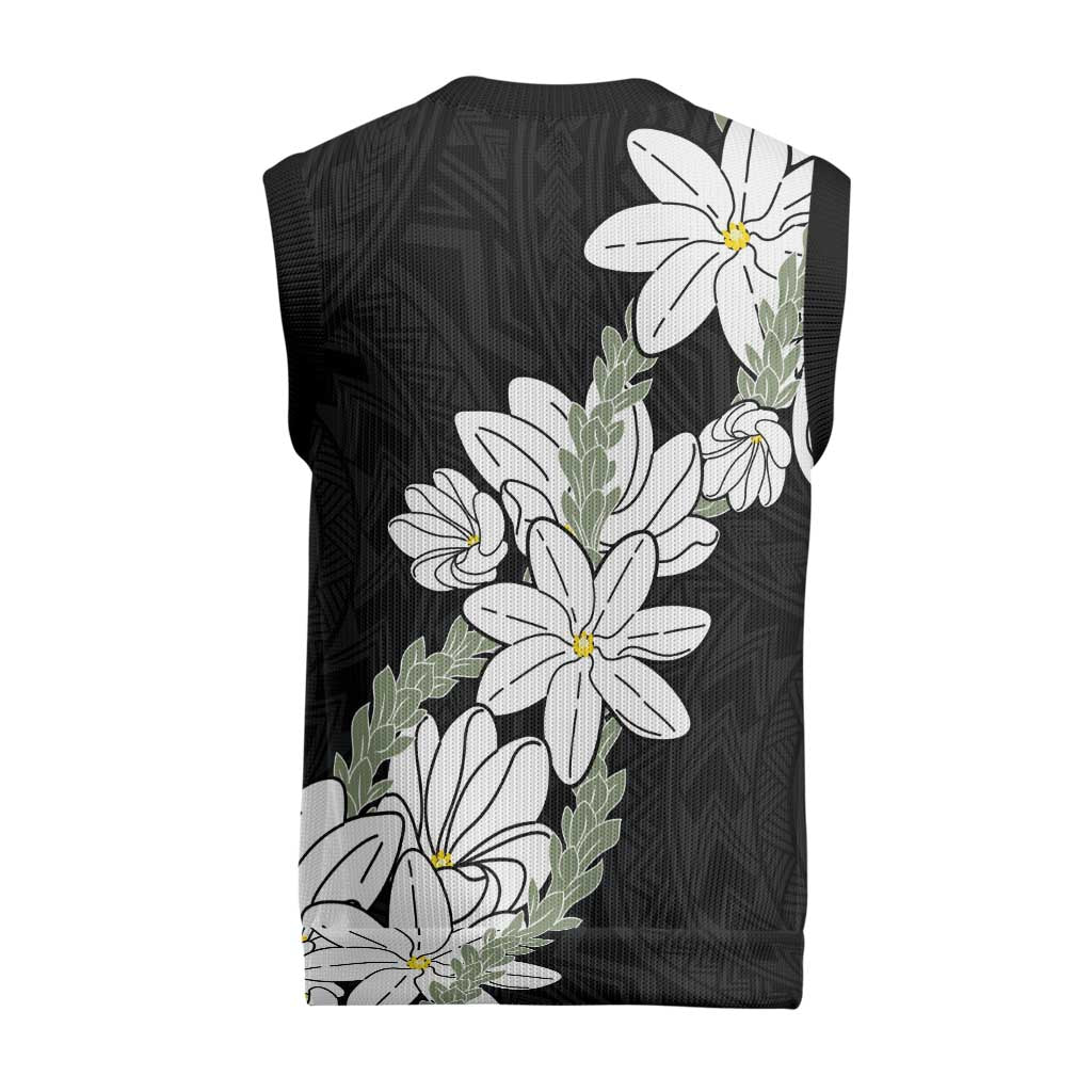 Ia Orana Tahiti Tiare Christmas Knitted V-Neck Vest Black Lei LT7 - Polynesian Pride