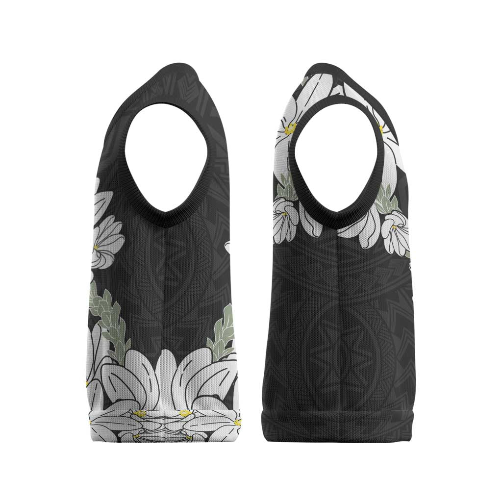 Ia Orana Tahiti Tiare Christmas Knitted V-Neck Vest Black Lei LT7 - Polynesian Pride