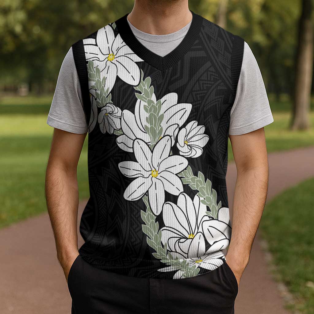 Ia Orana Tahiti Tiare Christmas Knitted V-Neck Vest Black Lei LT7 - Polynesian Pride