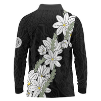 Ia Orana Tahiti Tiare Long Sleeve Polo Shirt Black Lei LT7 - Polynesian Pride