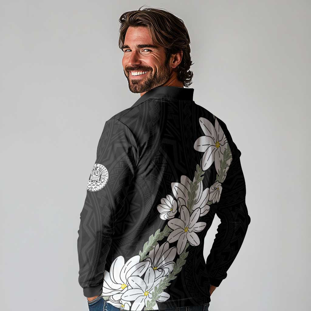 Ia Orana Tahiti Tiare Long Sleeve Polo Shirt Black Lei LT7 - Polynesian Pride