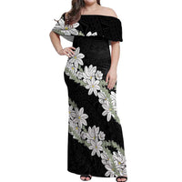 Ia Orana Tahiti Tiare Off Shoulder Maxi Dress Black Lei - Polynesian Pride