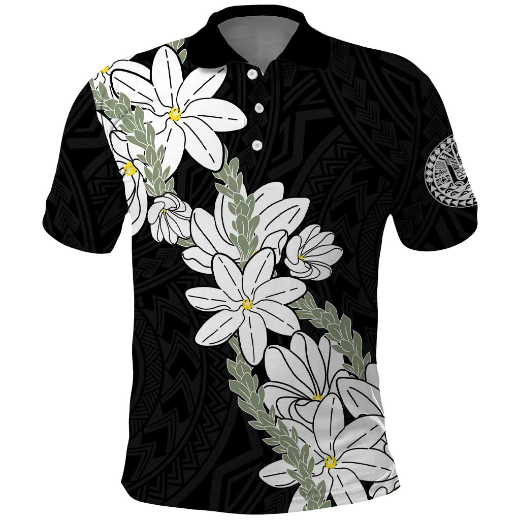Ia Orana Tahiti Tiare Polo Shirt Black Lei - Polynesian Pride