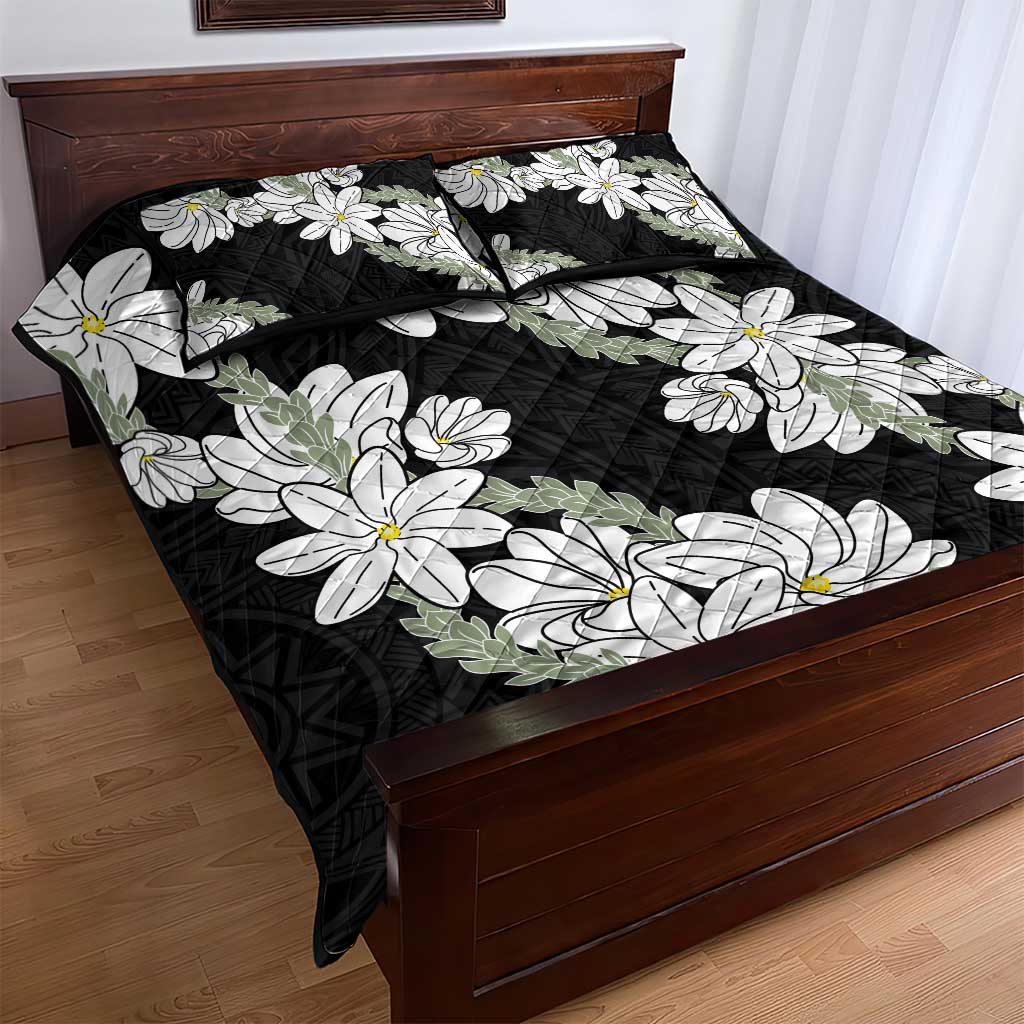 Ia Orana Tahiti Tiare Quilt Bed Set Black Lei - Polynesian Pride