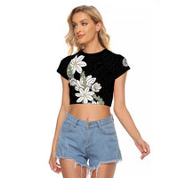 Ia Orana Tahiti Tiare Raglan Cropped T Shirt Black Lei - Polynesian Pride