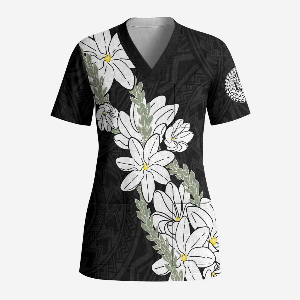 Ia Orana Tahiti Tiare Scrub Top Black Lei - Polynesian Pride