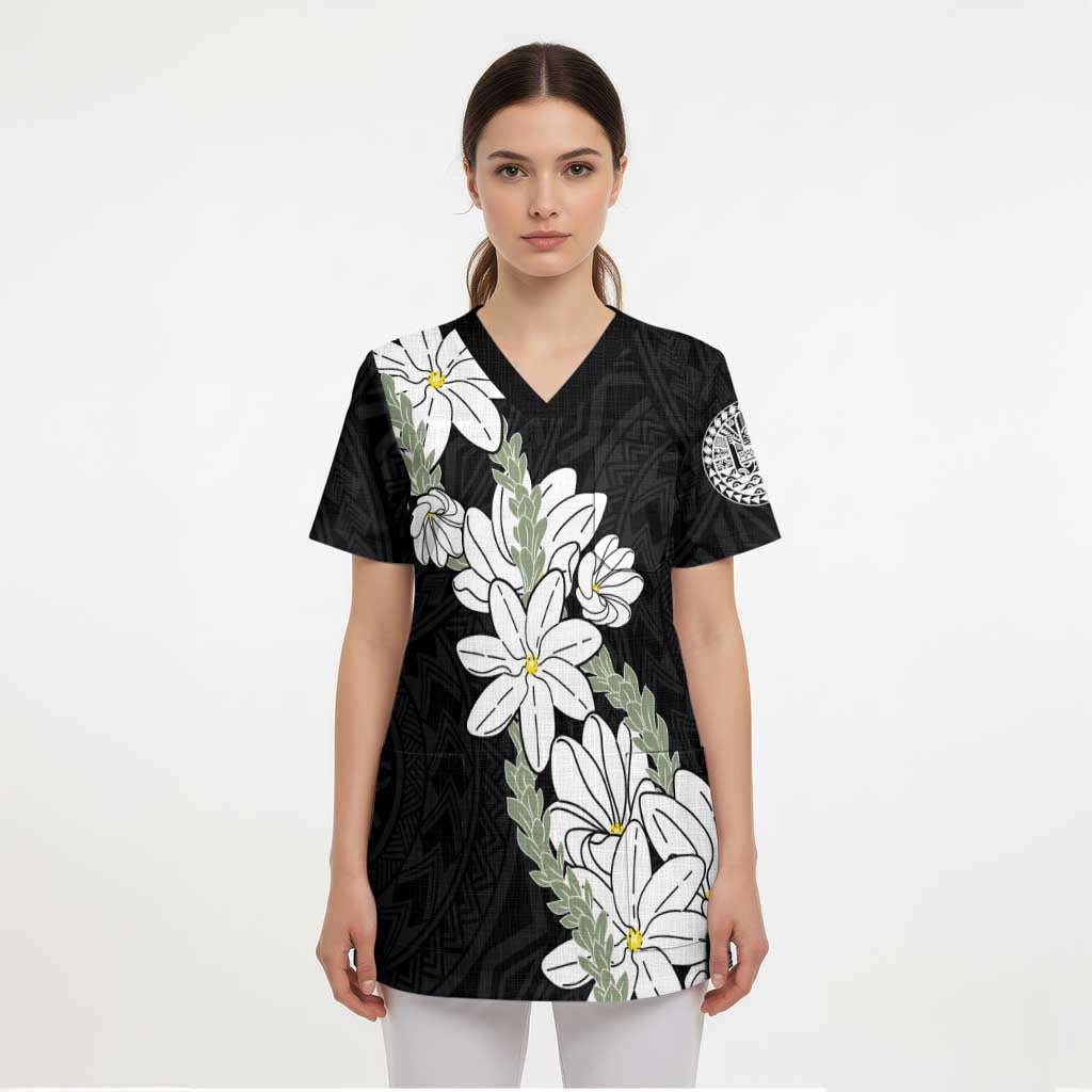 Ia Orana Tahiti Tiare Scrub Top Black Lei - Polynesian Pride