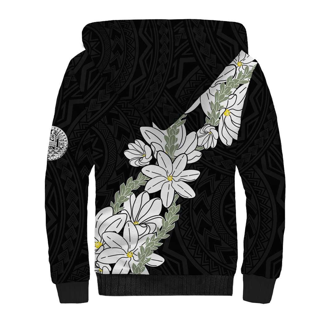 Ia Orana Tahiti Tiare Sherpa Hoodie Black Lei - Polynesian Pride