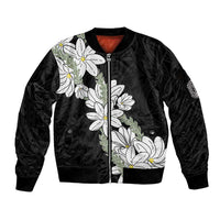 Ia Orana Tahiti Tiare Sleeve Zip Bomber Jacket Black Lei - Polynesian Pride