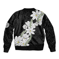 Ia Orana Tahiti Tiare Sleeve Zip Bomber Jacket Black Lei - Polynesian Pride