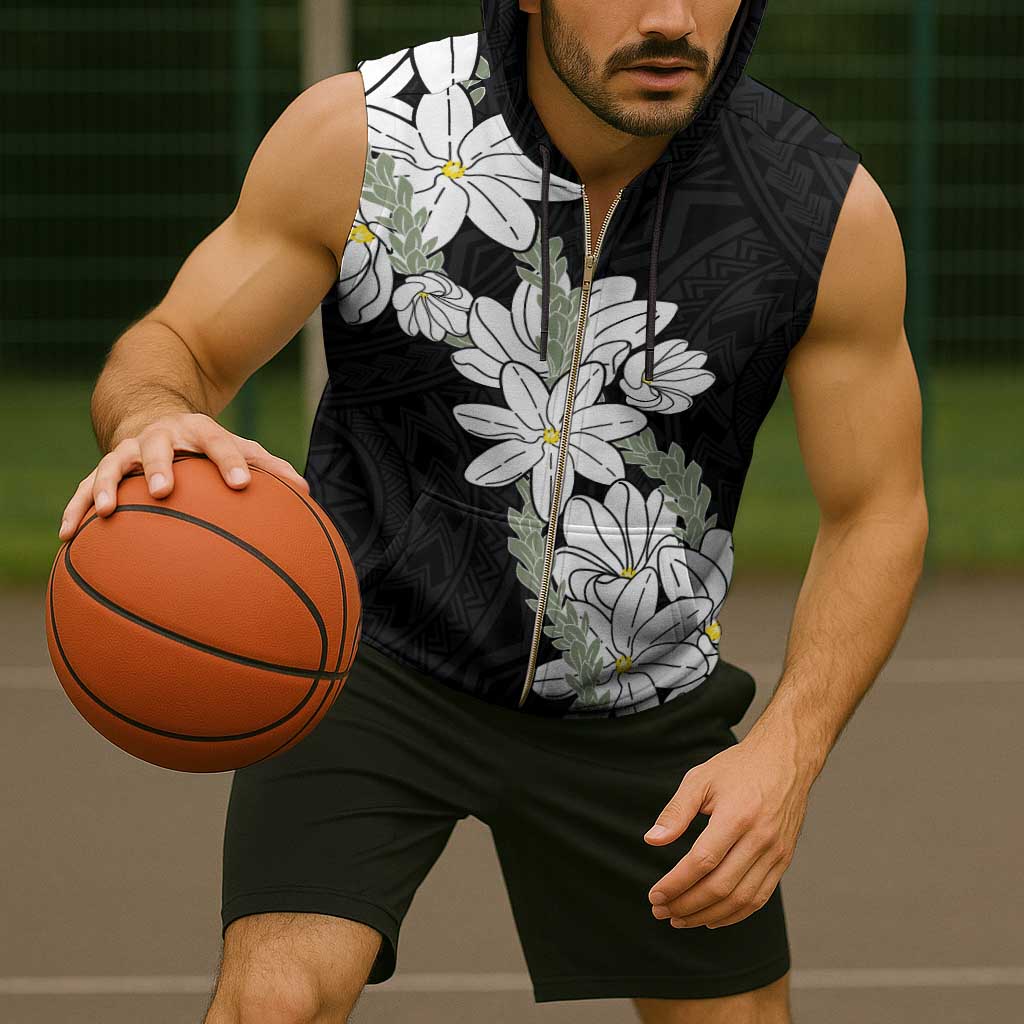 Ia Orana Tahiti Tiare Sleeveless Zip Hoodie Black Lei - Polynesian Pride