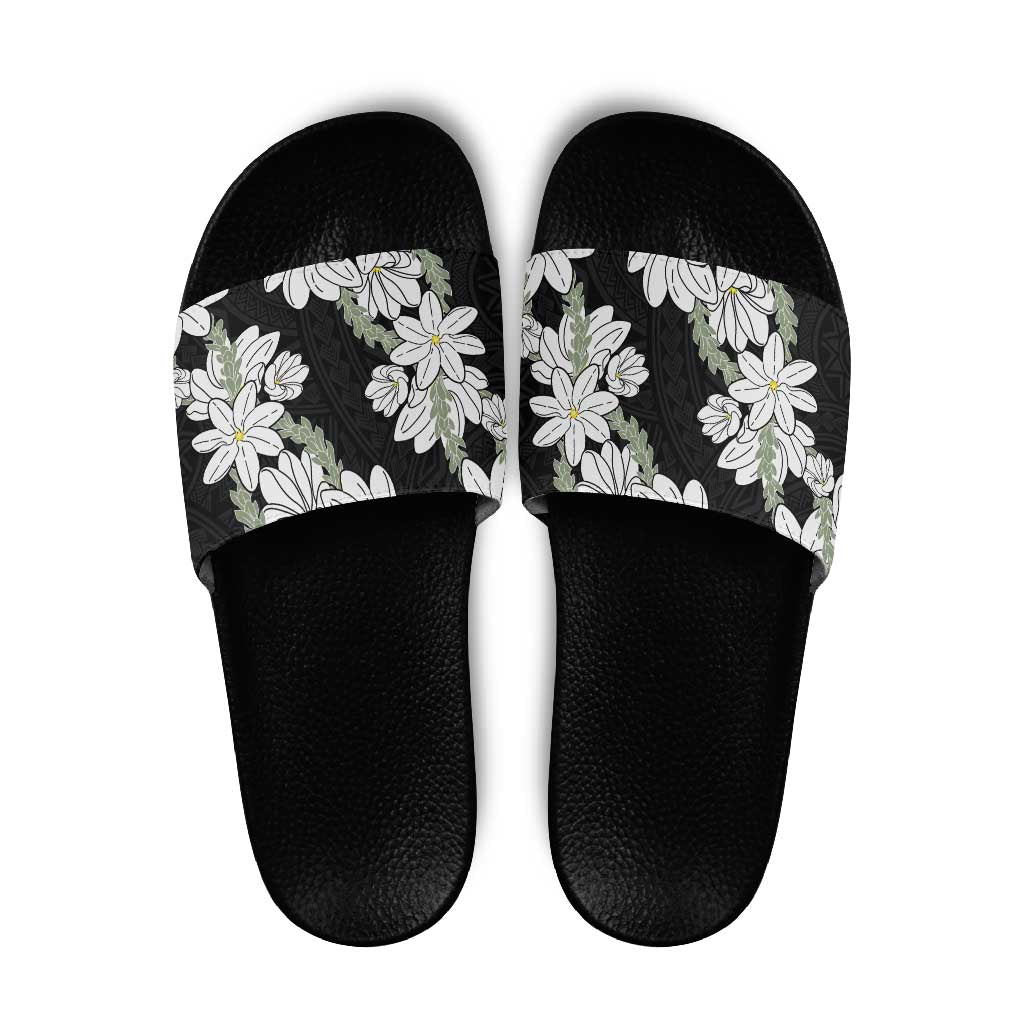 Ia Orana Tahiti Tiare Slide Sandals Black Lei LT7 Black - Polynesian Pride