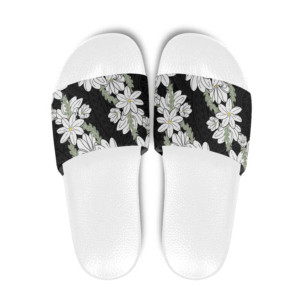 Ia Orana Tahiti Tiare Slide Sandals Black Lei LT7 Black - Polynesian Pride