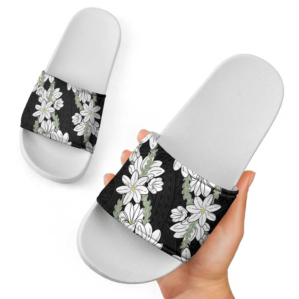 Ia Orana Tahiti Tiare Slide Sandals Black Lei LT7 - Polynesian Pride