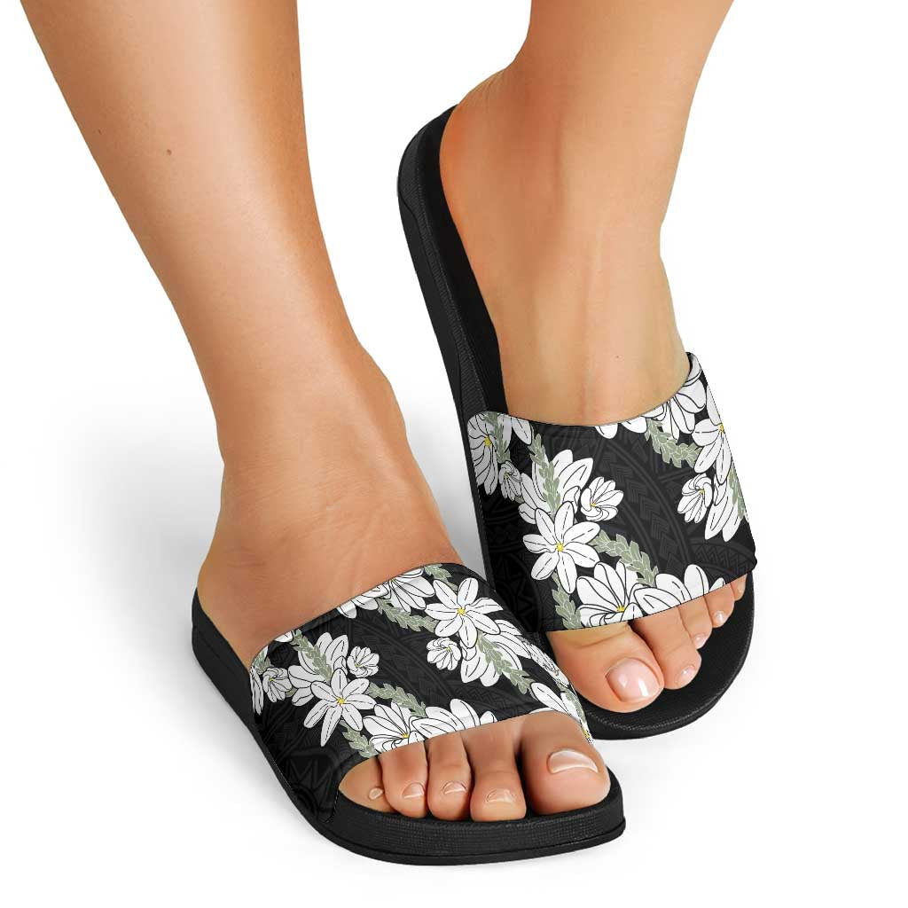 Ia Orana Tahiti Tiare Slide Sandals Black Lei LT7 - Polynesian Pride