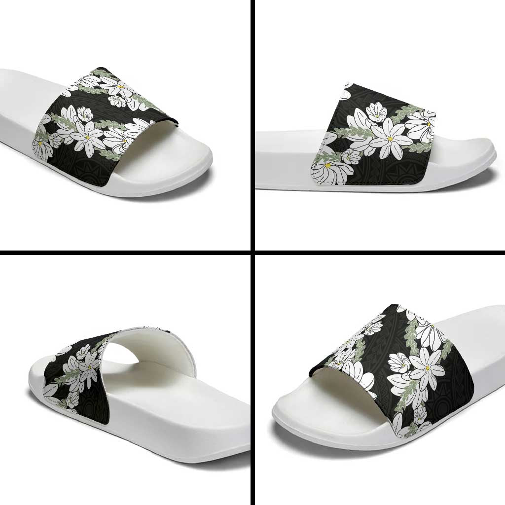 Ia Orana Tahiti Tiare Slide Sandals Black Lei LT7 - Polynesian Pride