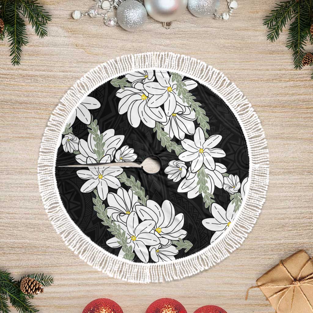 Ia Orana Tahiti Tiare Tree Skirt Black Lei LT7 Fringed Black - Polynesian Pride