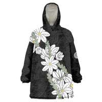 Ia Orana Tahiti Tiare Wearable Blanket Hoodie Black Lei LT7 One Size Black - Polynesian Pride