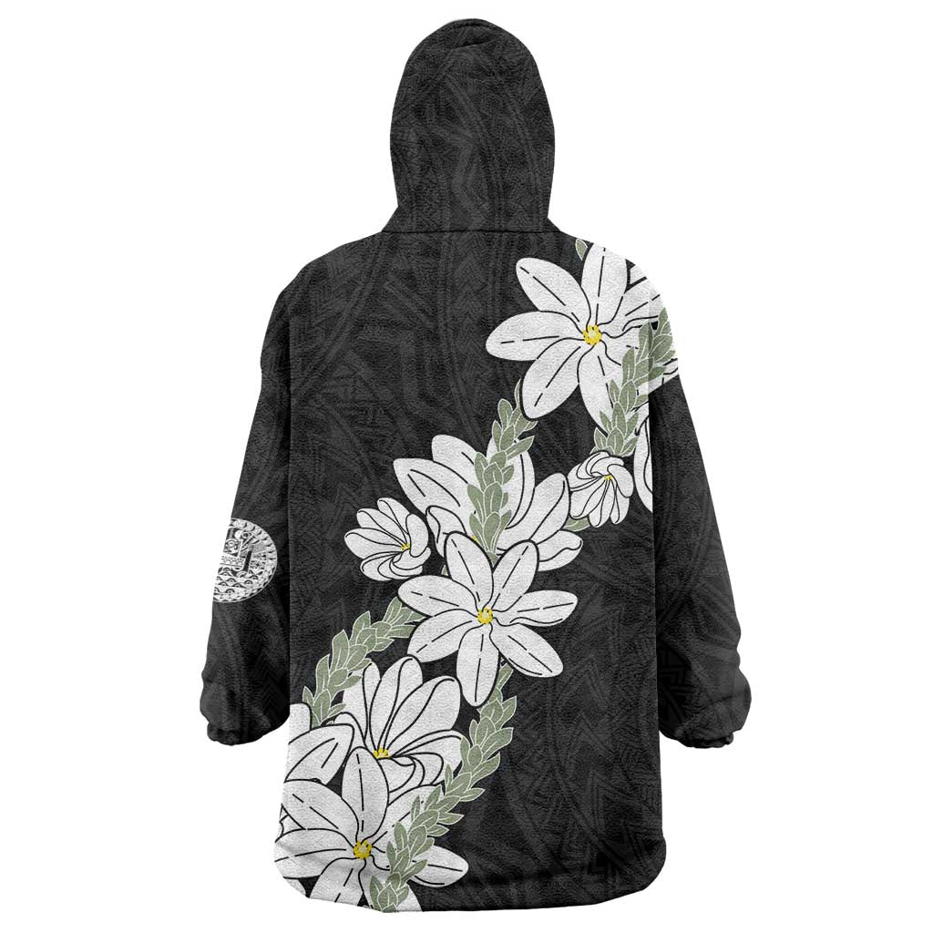 Ia Orana Tahiti Tiare Wearable Blanket Hoodie Black Lei LT7 - Polynesian Pride