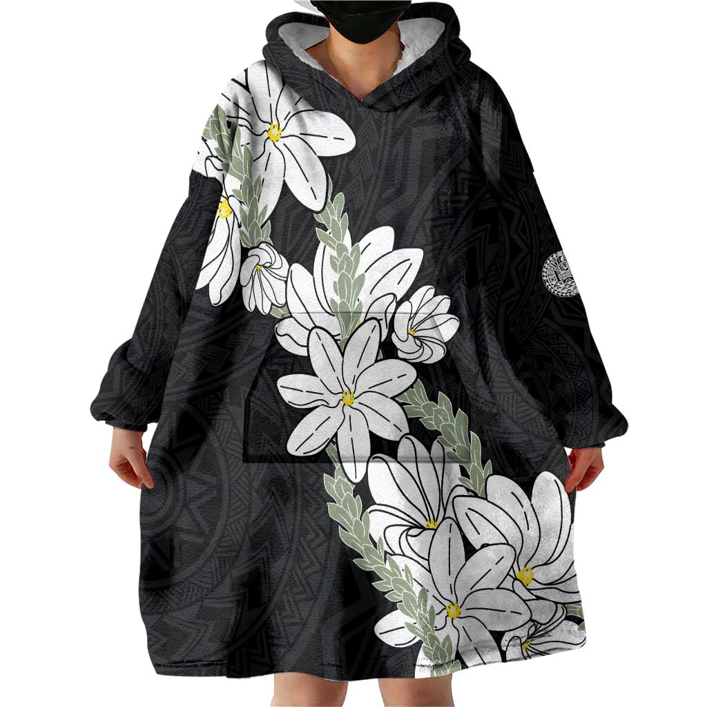 Ia Orana Tahiti Tiare Wearable Blanket Hoodie Black Lei LT7 - Polynesian Pride
