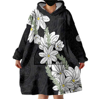 Ia Orana Tahiti Tiare Wearable Blanket Hoodie Black Lei LT7 - Polynesian Pride