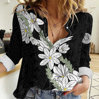 Ia Orana Tahiti Tiare Women Casual Shirt Black Lei - Polynesian Pride