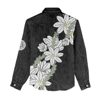 Ia Orana Tahiti Tiare Women Casual Shirt Black Lei - Polynesian Pride