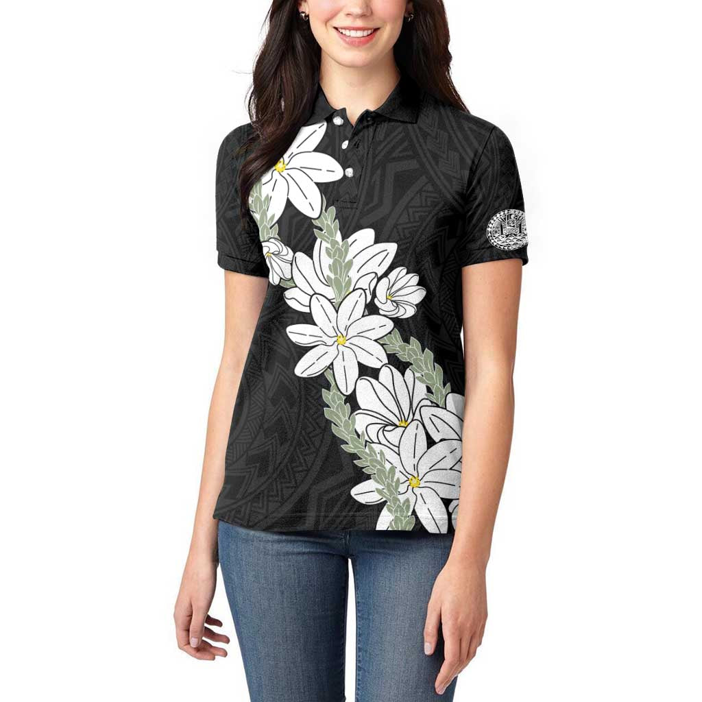 Ia Orana Tahiti Tiare Women Polo Shirt Black Lei - Polynesian Pride