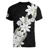 Ia Orana Tahiti Tiare Women V-Neck T-Shirt Black Lei - Polynesian Pride