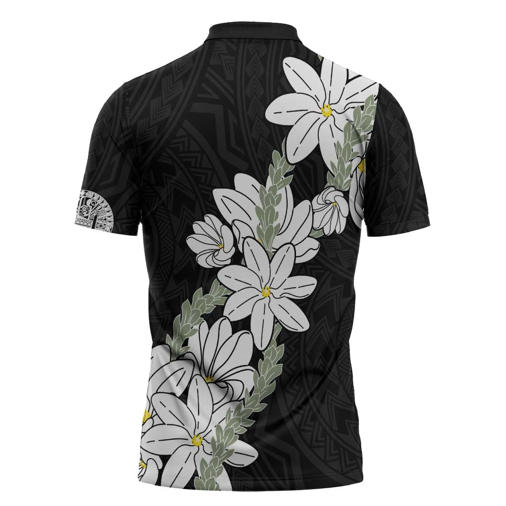 Ia Orana Tahiti Tiare Zipper Polo Shirt Black Lei LT7 - Polynesian Pride