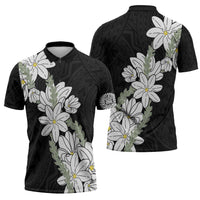 Ia Orana Tahiti Tiare Zipper Polo Shirt Black Lei LT7 - Polynesian Pride