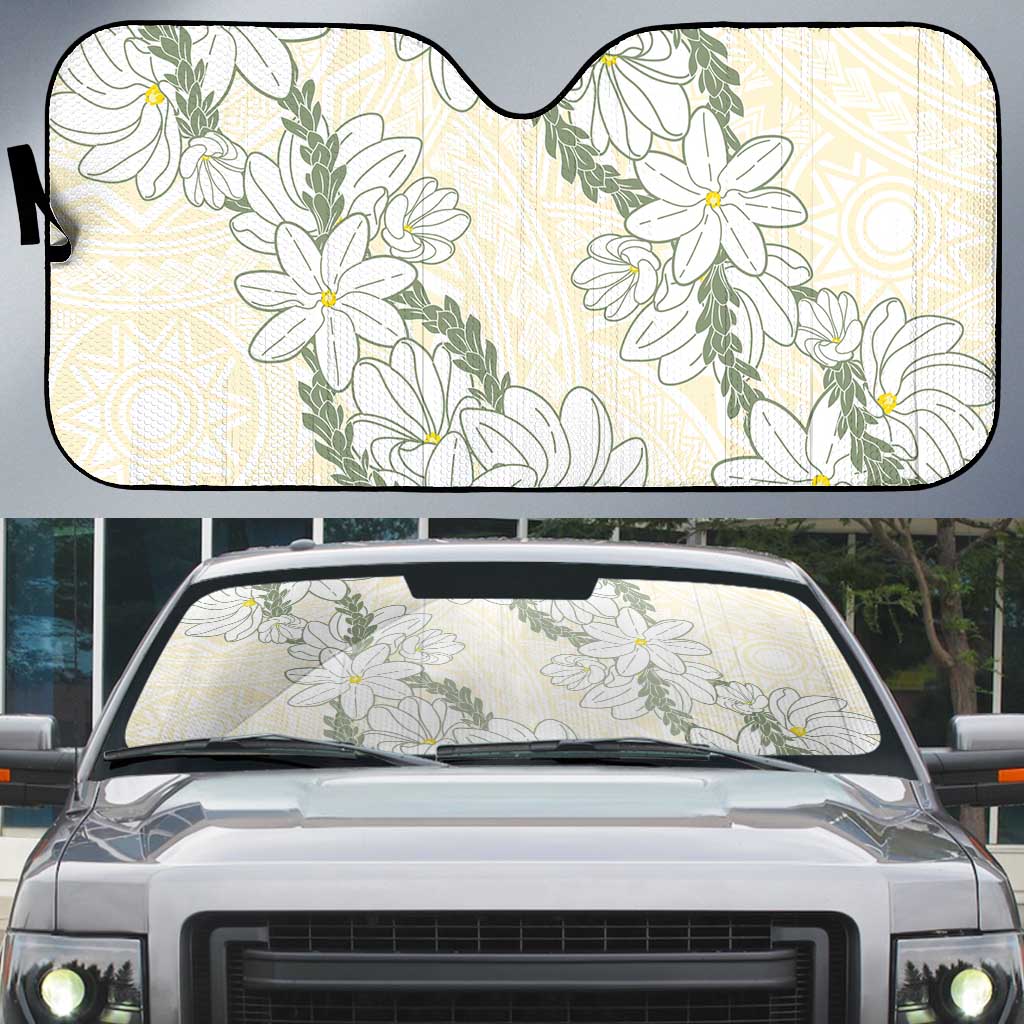 Ia Orana Tahiti Tiare Auto Sun Shade Lemon Yellow Lei - Polynesian Pride