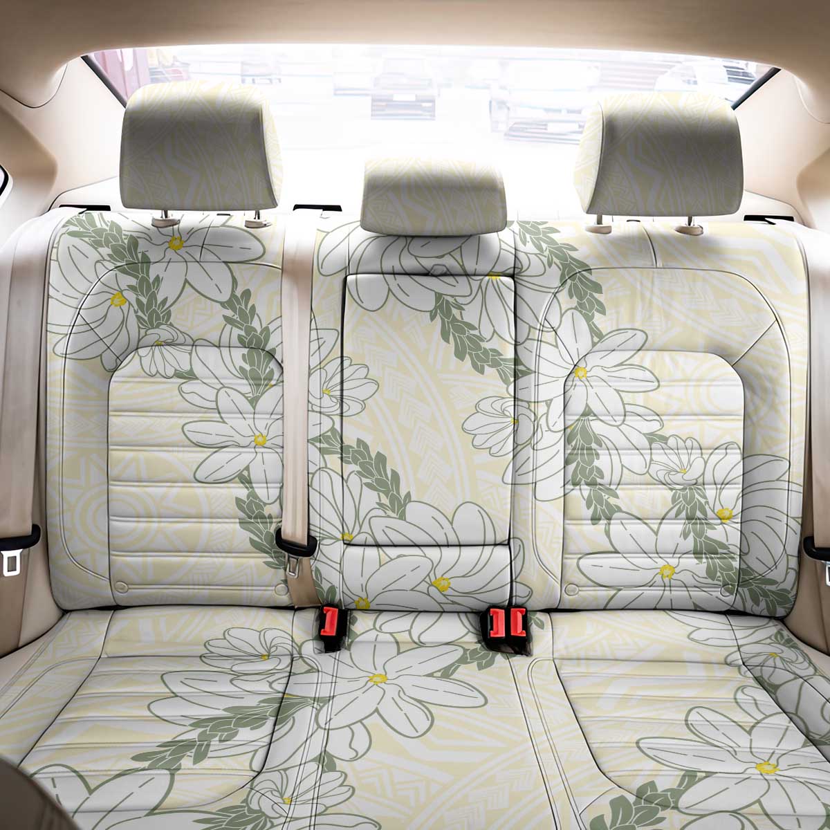 Ia Orana Tahiti Tiare Back Car Seat Cover Lemon Yellow Lei - Polynesian Pride